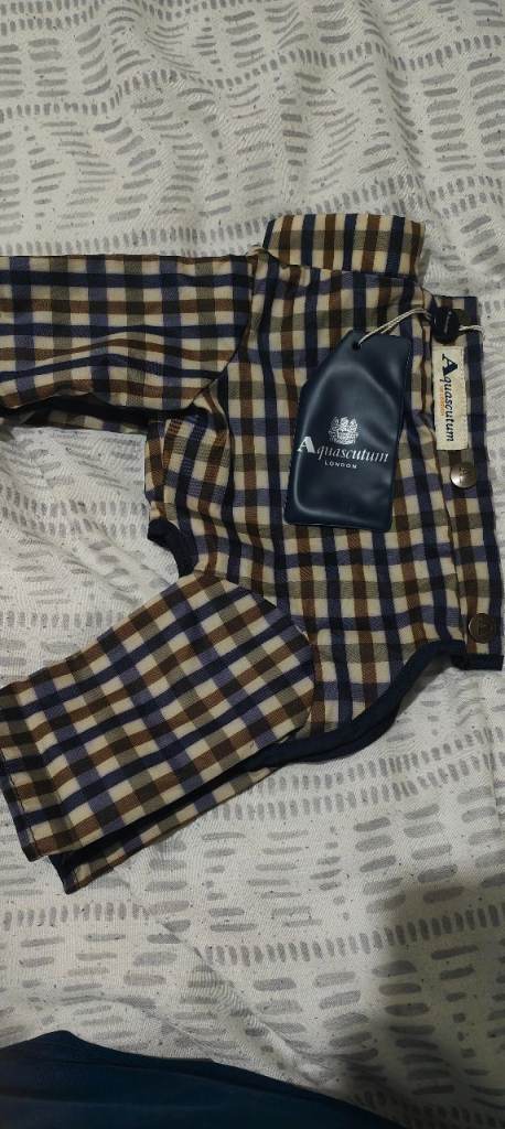 Vintage New Dog Coat with Tartan Lining and Matching belt bigger coats are more expensive 