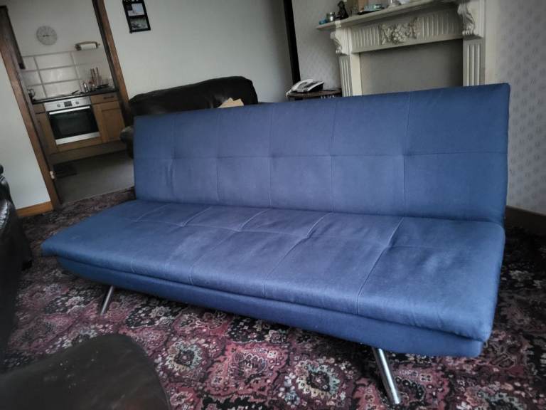Blue Fabric Sofa Bed Futon – Good Condition