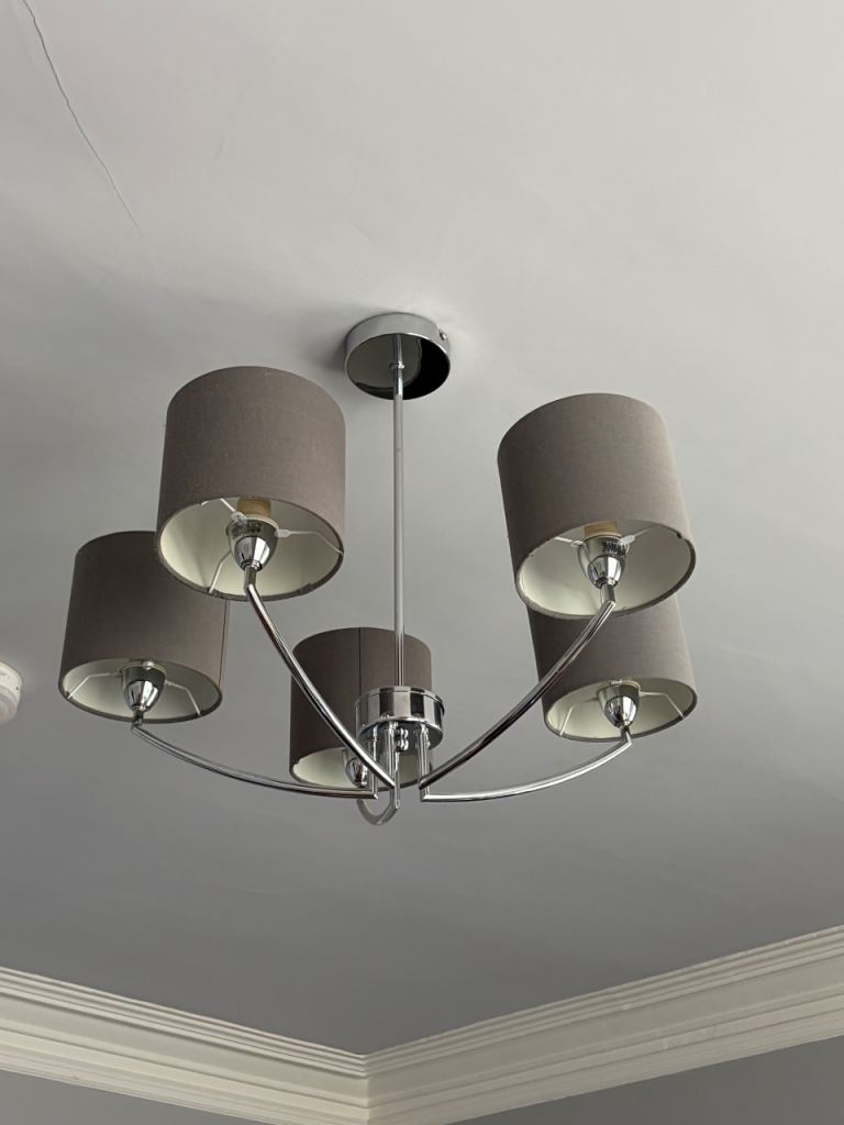 Free: Modern Grey and Chrome 5-Arm Chandelier Light Fitting