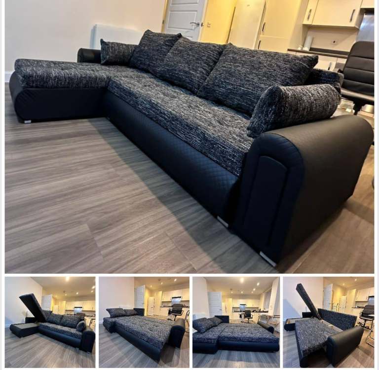 CASH ON DELIVERY - Luca Vesper Fabric Universal Corner Sofa Bed With Storage (Dark Grey)