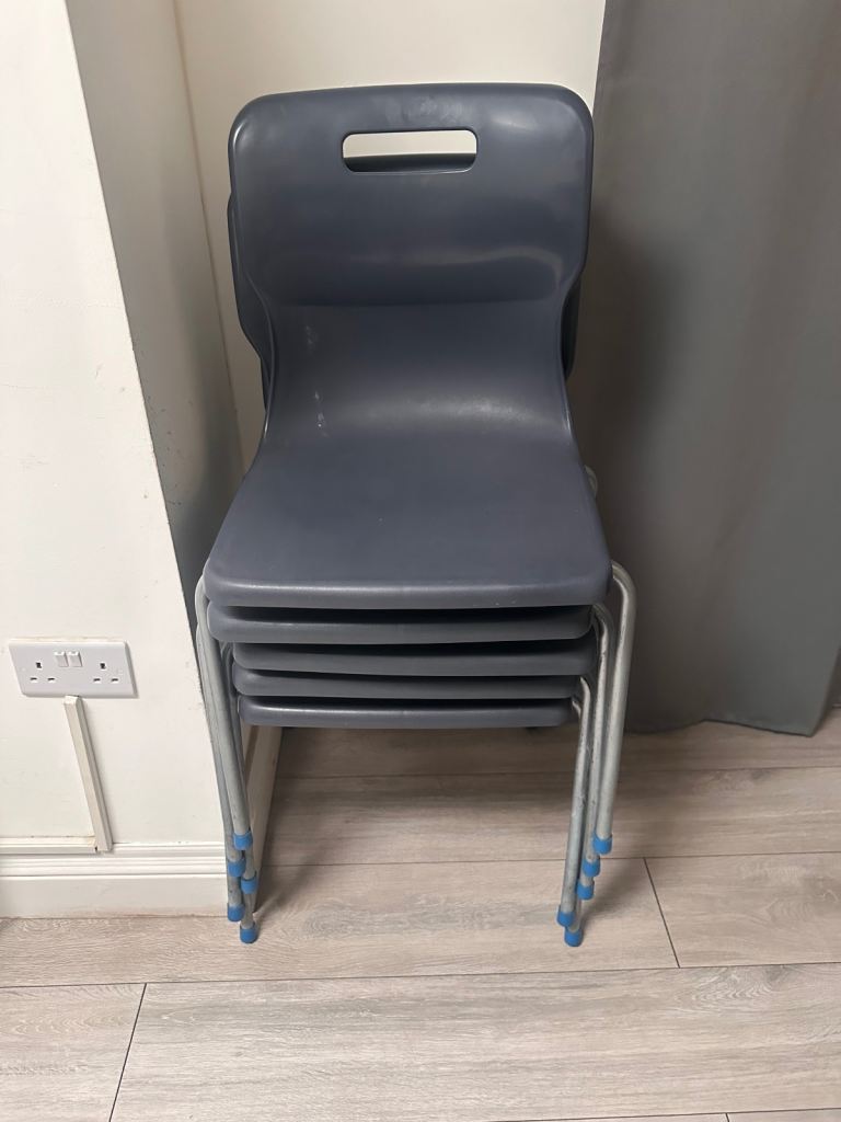 Stackable Grey Plastic Chairs - Good Condition , Set of 6