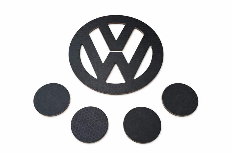 VW Logo and coaster set. Black Hex birch plywood