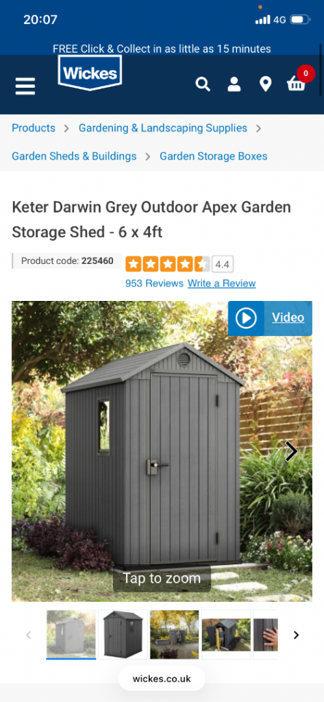 Keter Darwin Grey Outdoor Apex Garden Storage Shed - 6 x 4ft