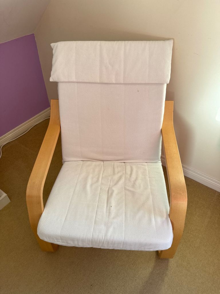 IKEA Poang Wooden Armchair with removable washable cream / beige cover 