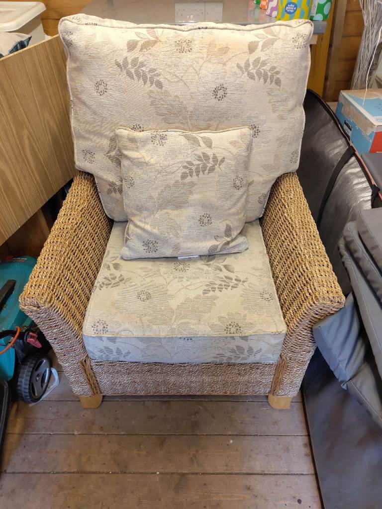 Rattan Armchair with Cushions – Good Condition