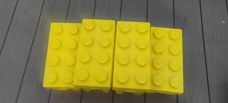 Four Yellow LEGO Storage boxes with bricks – Good Condition