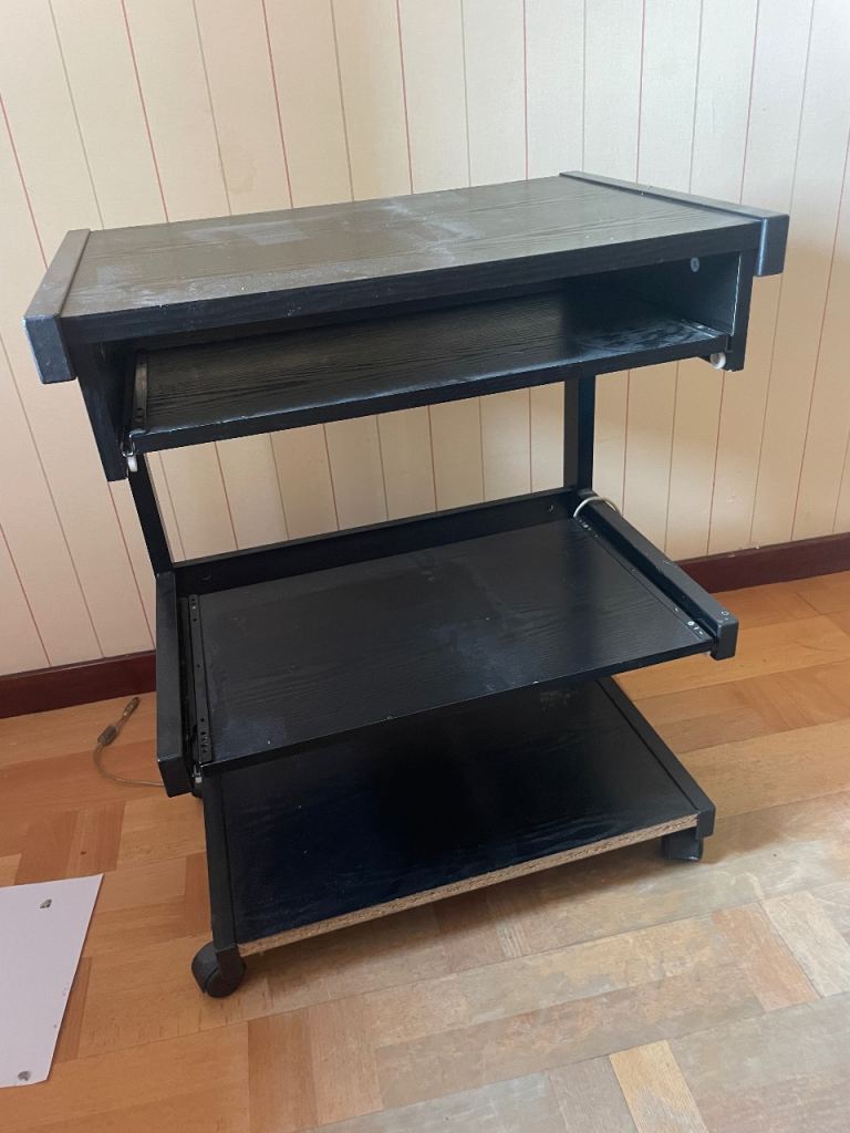 Black Wood effect Computer Desk with Shelves and Wheels