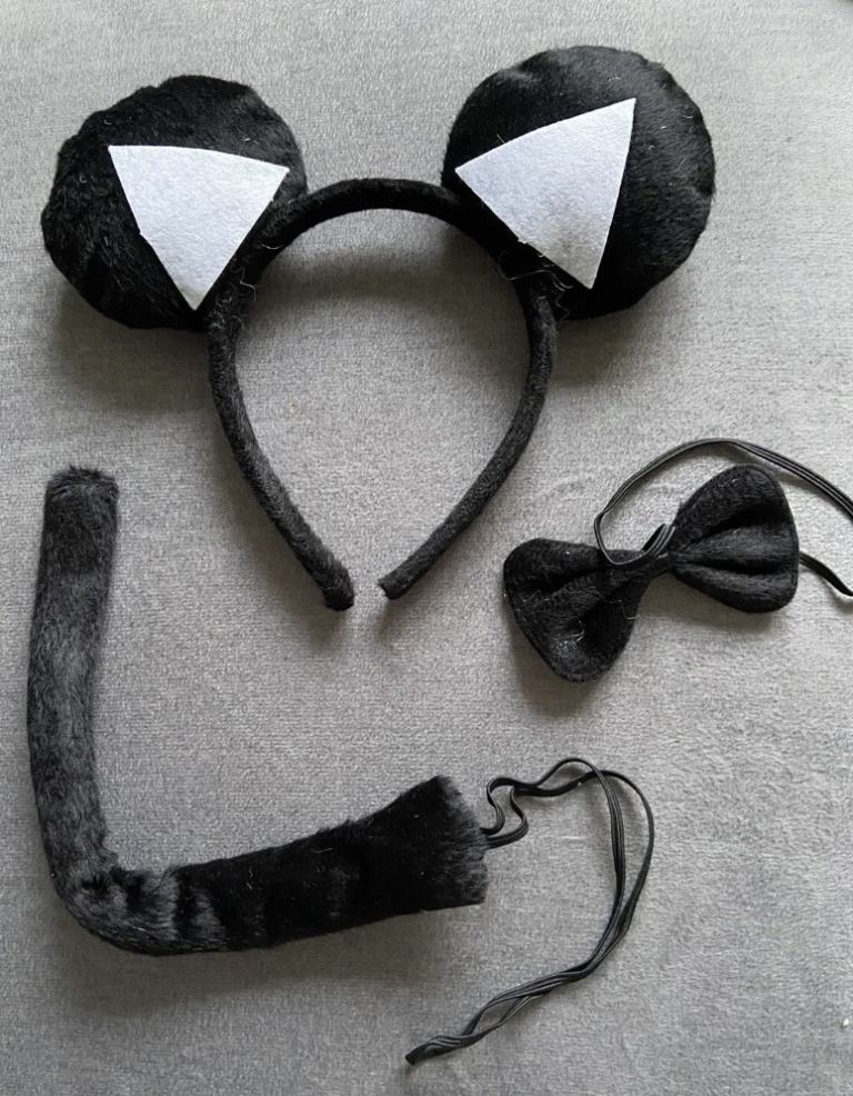 World Book Day Cat Plush Fancy Dress Ears, Tail & Bow Tie. Black/White