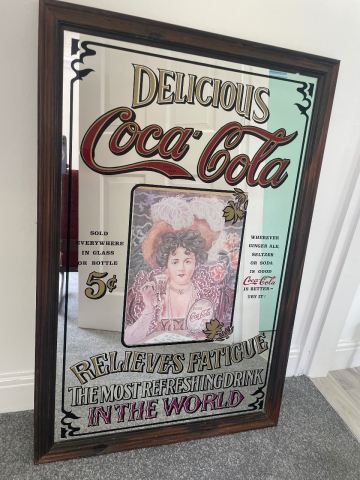 Large Vintage Coca-Cola Pub Mirror Sign (95cm x 63cm), £50.00 for Sale