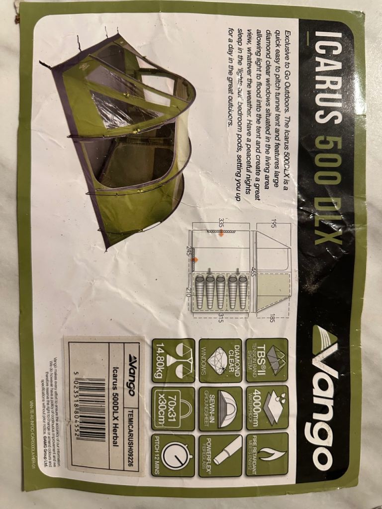 Vango Icarus 500 Dlx with Awnings 