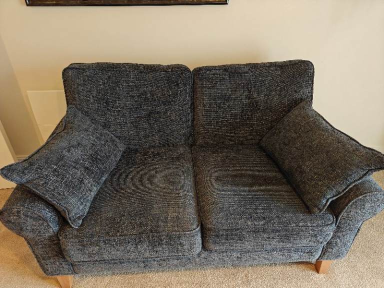 Sofa - Comfortable Dark Navy Blue Fabric Two-Seater 