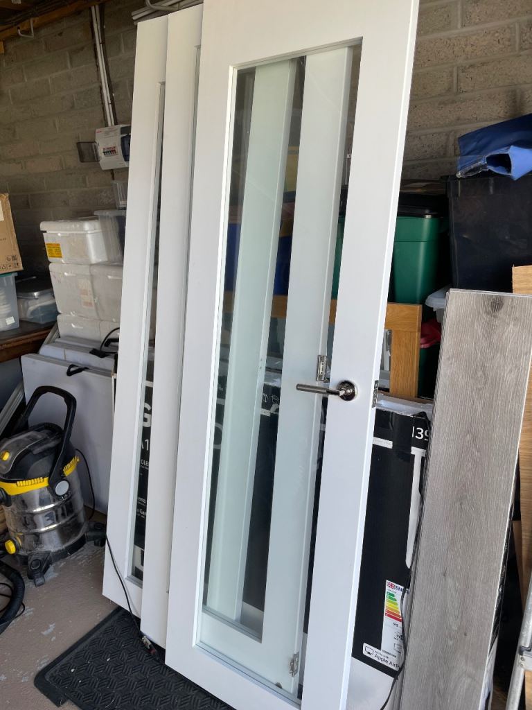 White Internal Doors with clear Glass Panels – Good Condition
