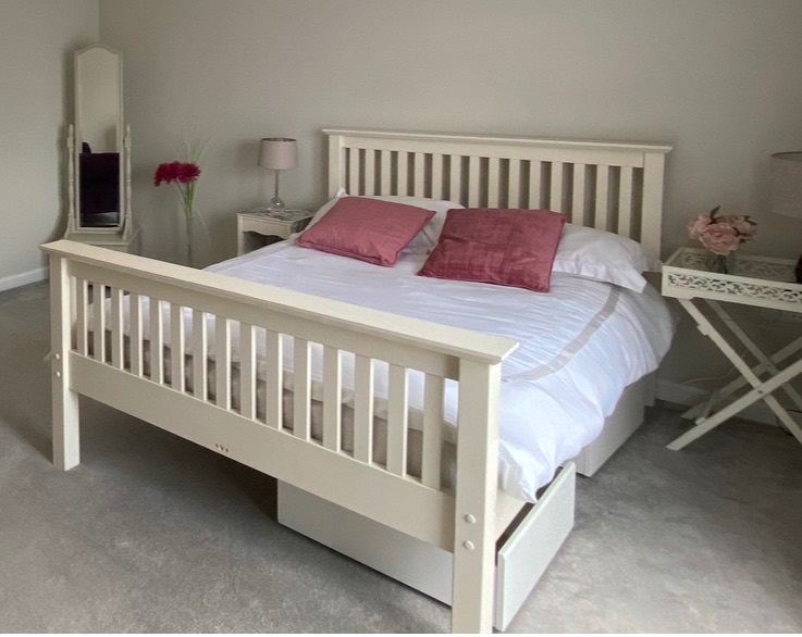 Beautiful solid wood cream double bed for an instant bedroom update  FREE Aloe Vera Mattress