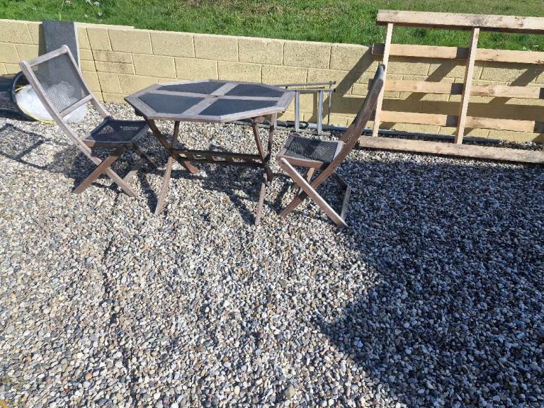 Garden Patio Table & Chairs Set – Wooden, Fair Condition