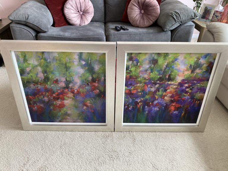 Two abstract art Paintings in lovely silver frames 