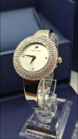 Swarovski Watch Ladies Silver Watch With Diamond Encrusted Bezel