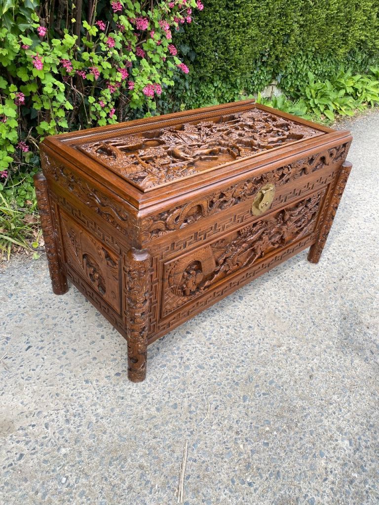 Large Camphorwood/Hardwood Chinese Carved Storage Chest