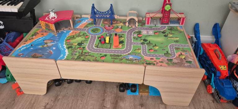 Wooden Train Track Activity Table with Storage – Good Condition