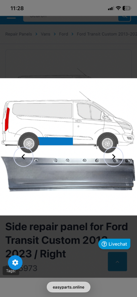 Transit custom side repair panel 