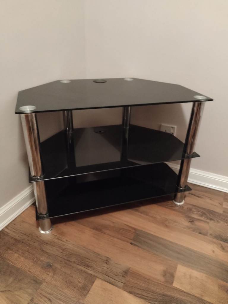 Black Glass Corner TV Stand – Good Condition