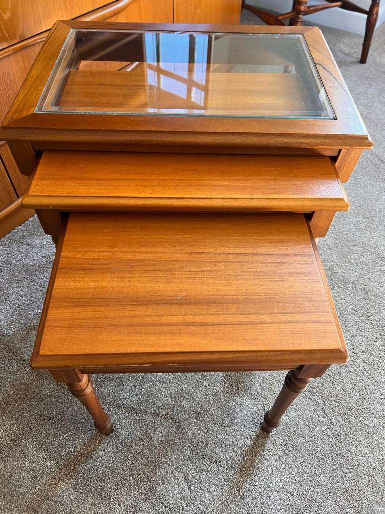 Wooden Nest of Tables with Glass Top – Good Condition