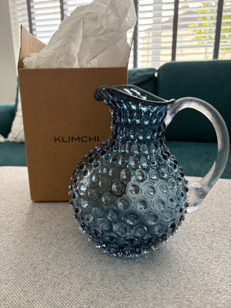 KLIMCHI Blue Glass Hobnail Jug / Vase – brand new
