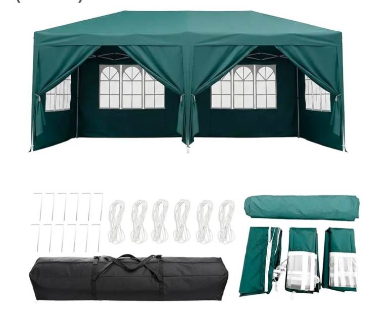6x3M Pop Up Gazebo with Side Panels, 6x3m, Waterproof Canopy Tent with Windows Beige 