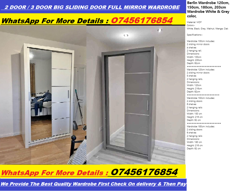 Style Bedroom Wardrobe with Sliding Mirror Doors and Dressing Mirror