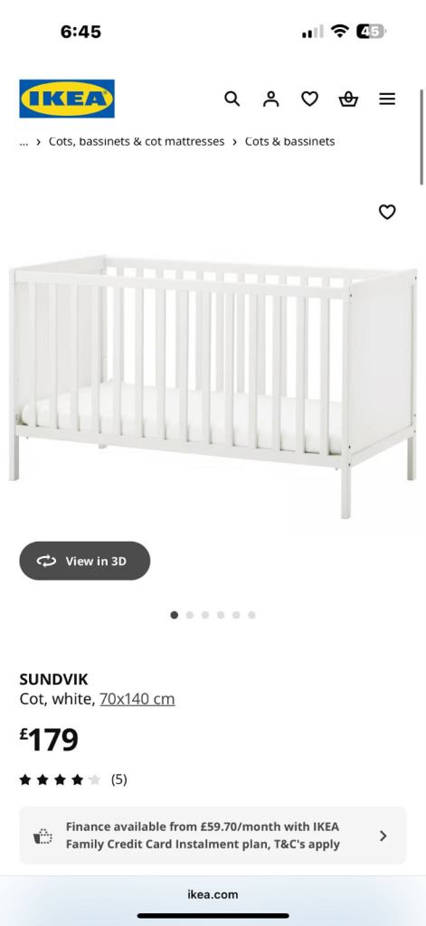 IKEA white baby cot 
