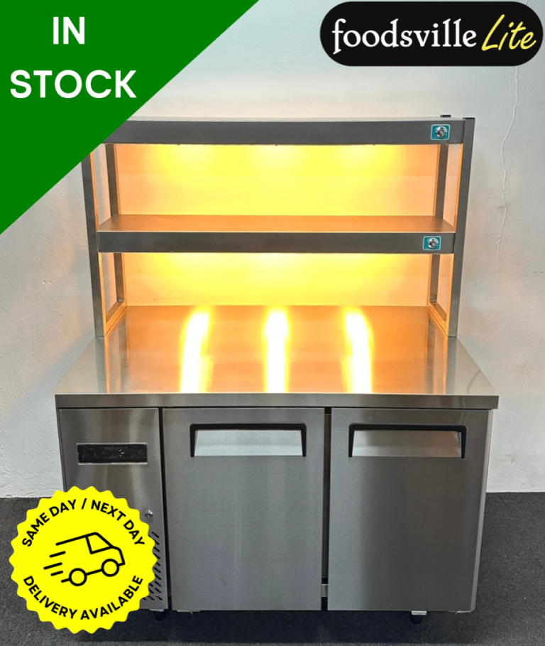 image for PROFIT NOW, BUY LATER! - NEW Foodsville Lite 2 Door Counter Fridge w/ Double Heated Overgantry