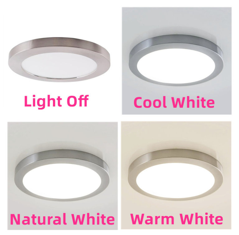 18W Brushed Chrome LED Ceiling Light, Cool White / Natural White / Warm White Light Colours