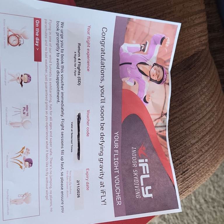 iFLY Indoor Skydiving Voucher – Return 4 Flights, New