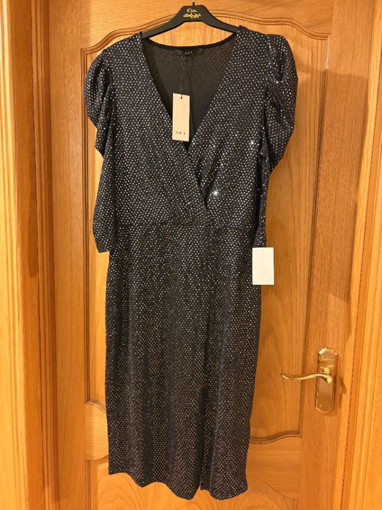 Ladies New Black & Silver Party Dress Size 8 / 10