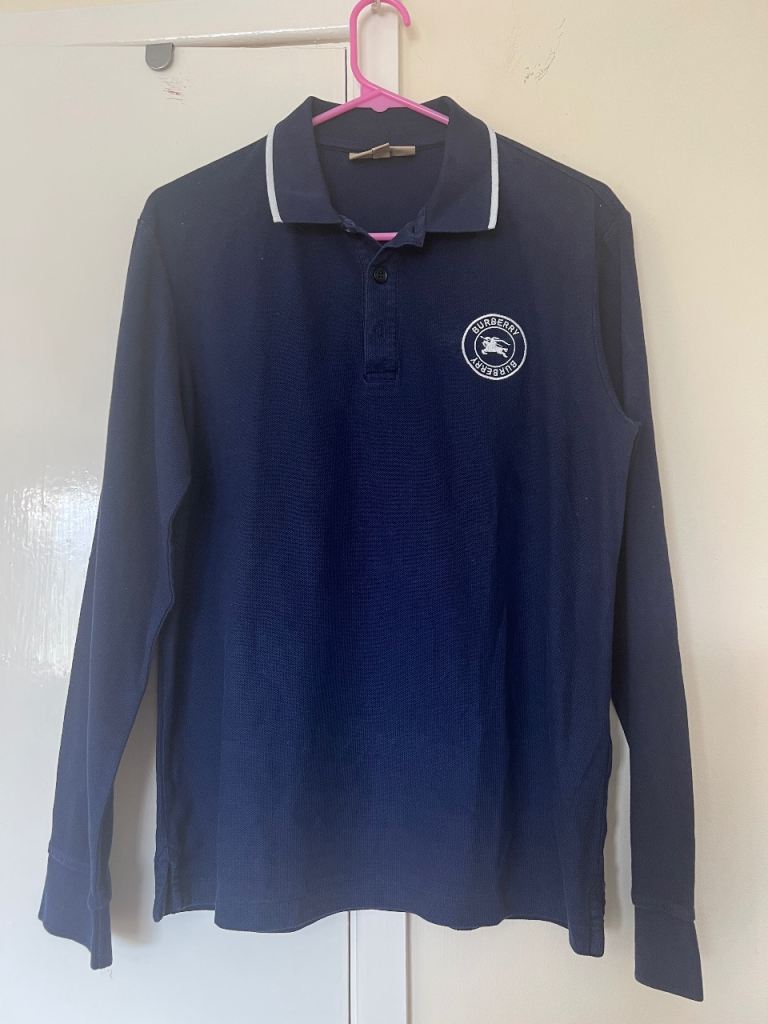 BNWOT Burberry Long-Sleeve Polo Shirt M, Navy