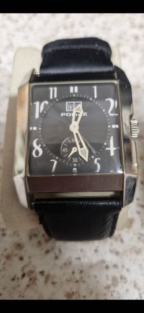 Men's police Watch with Black Leather Strap