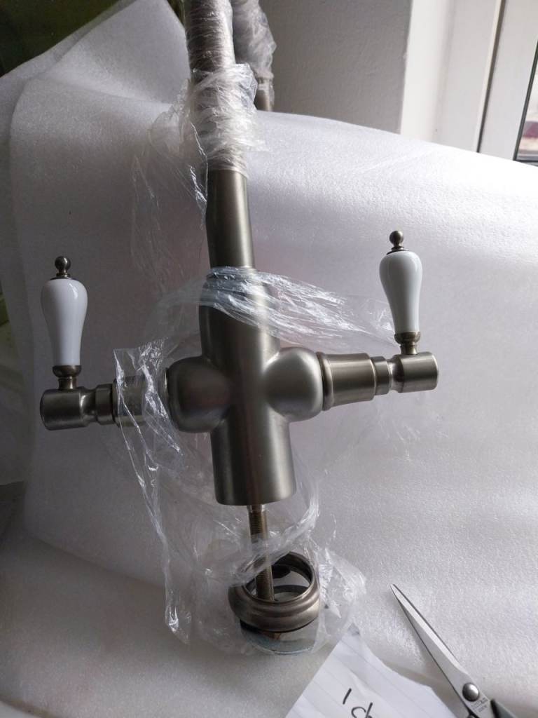 Kitchen filter mixer tap matt chrome with cream handles