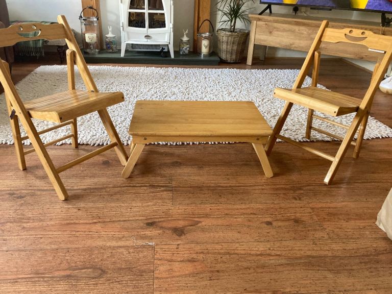 Childs Wooden Folding  Table & Chairs