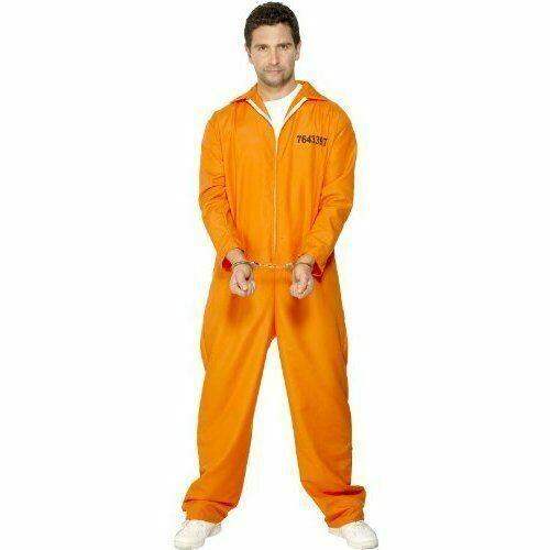 FANCY DRESS Convicted Jumpsuit - Got Busted - Prisoner - Orange - Costume - Men - Plus
