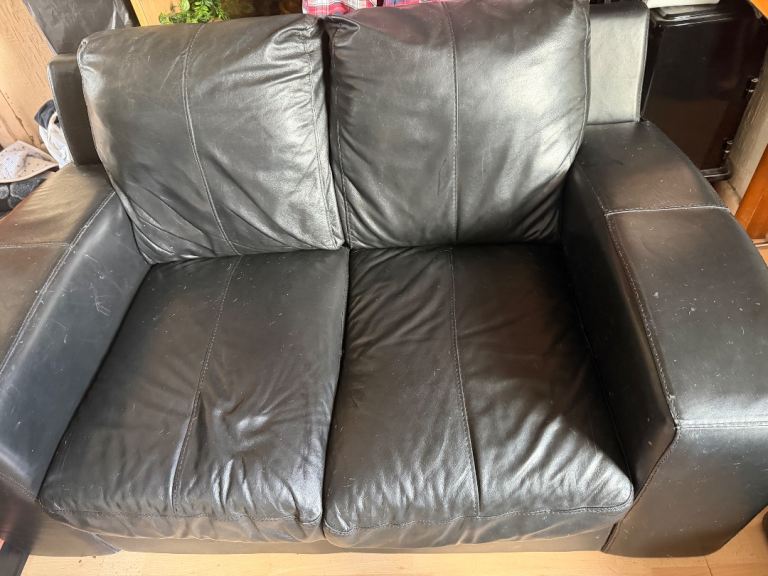 FREE - Black Leather Two-Seater Sofa and 3 seater  – Good Condition