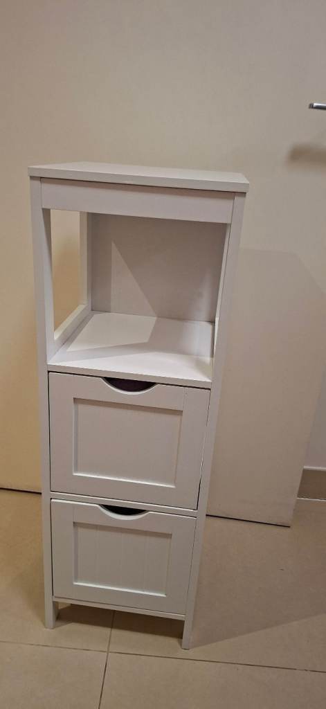 White Wooden Storage Unit with 2 Drawers