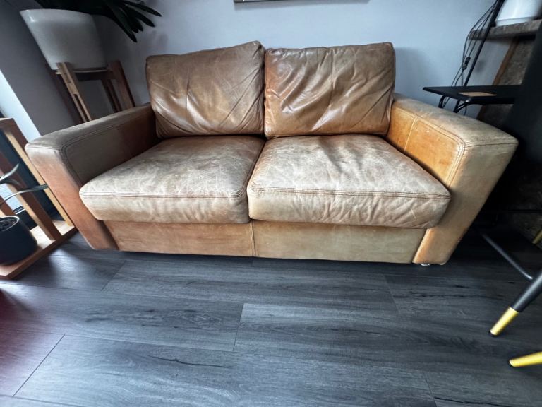 image for Brown leather 2 Seater settee