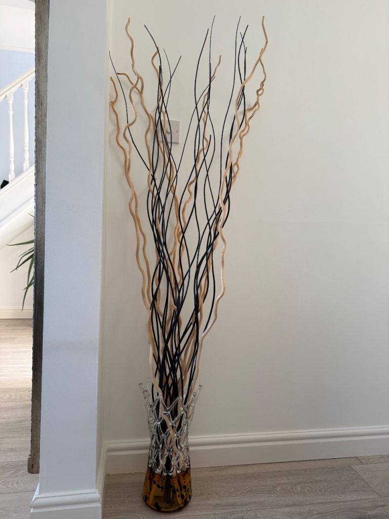 Vase with  Twigs Bunch, Twisted Contorted Natural Branches 160cm