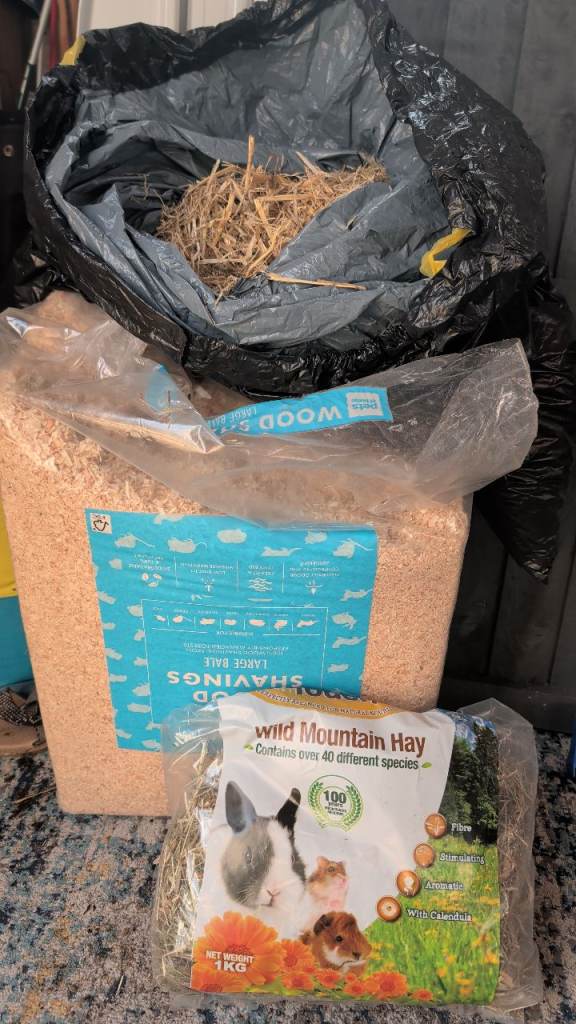 Rabbit hay and sawdust 
