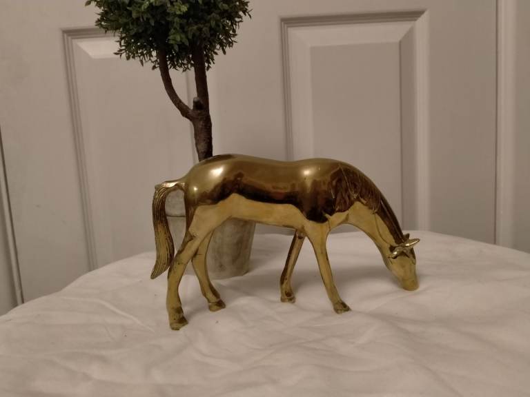 vintage solid brass grazing horse figurine