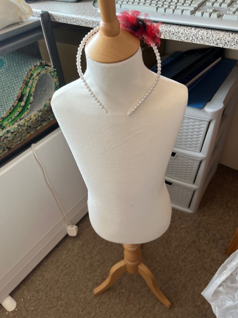 White Fabric Mannequin Display Torso with Wooden Stand