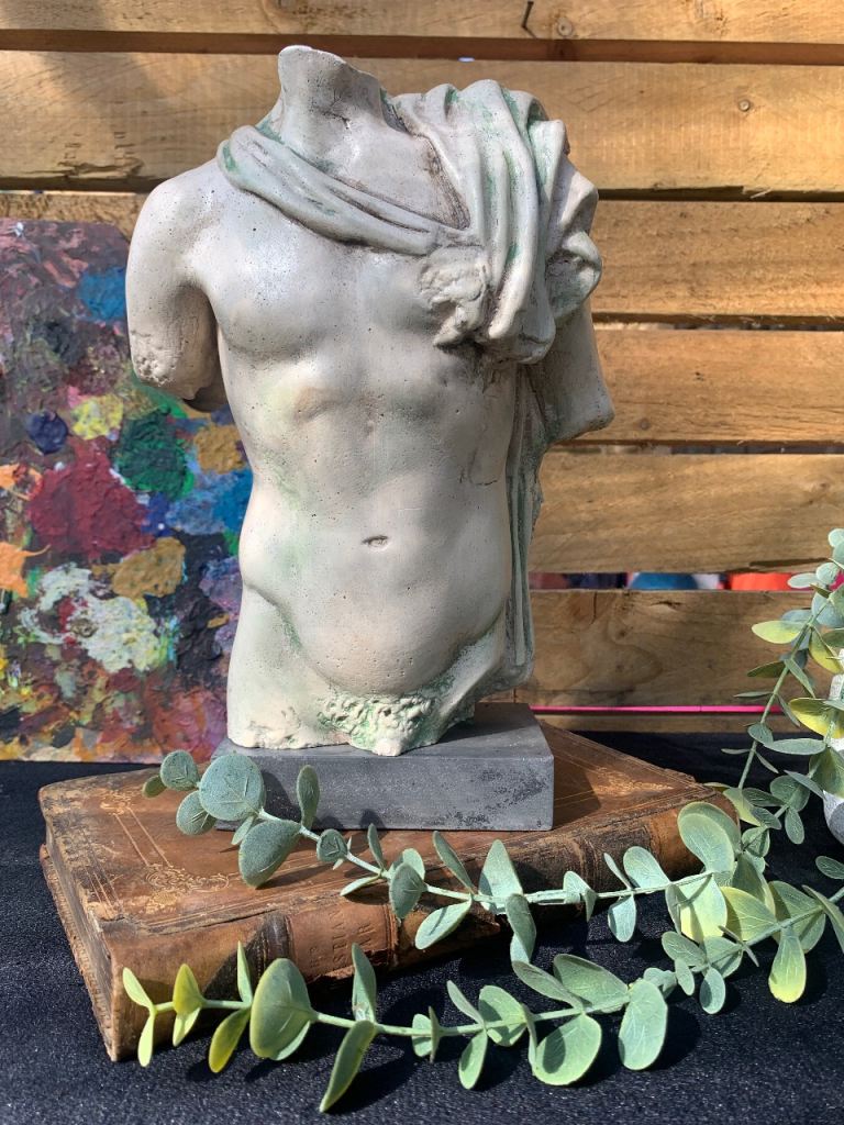 Vintage Antique Style Ceramic on Slate Roman Greek Male Torso Hercules Figurine Statue