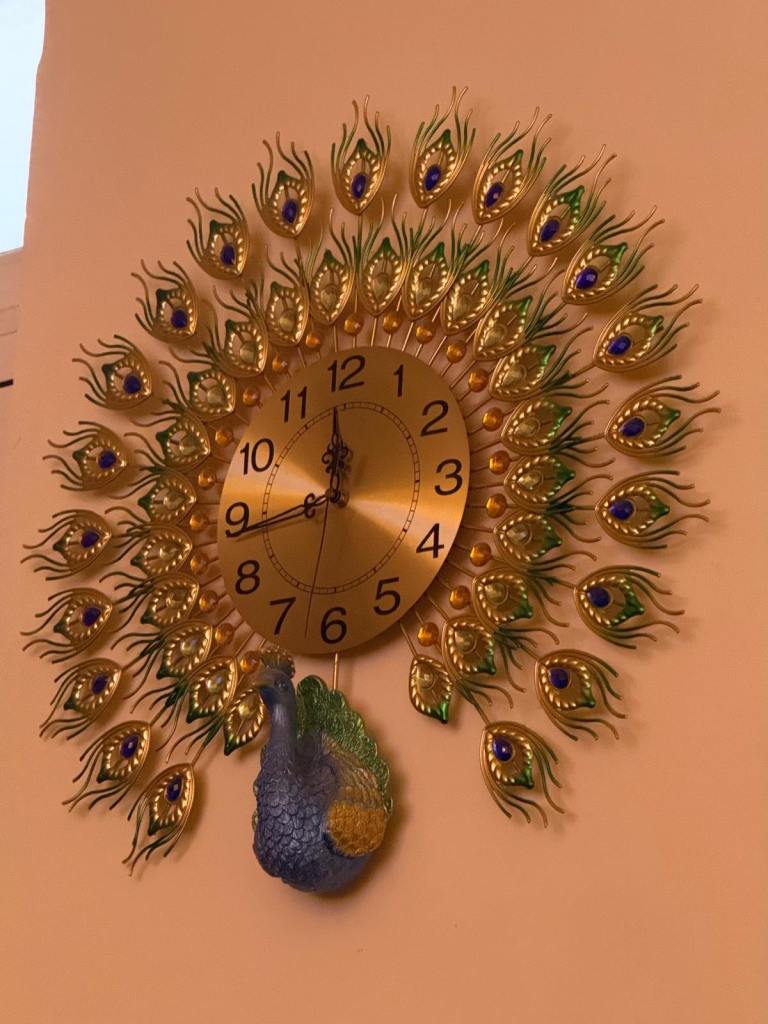Peacock Wall Clock – Gold and Green, As Good As New