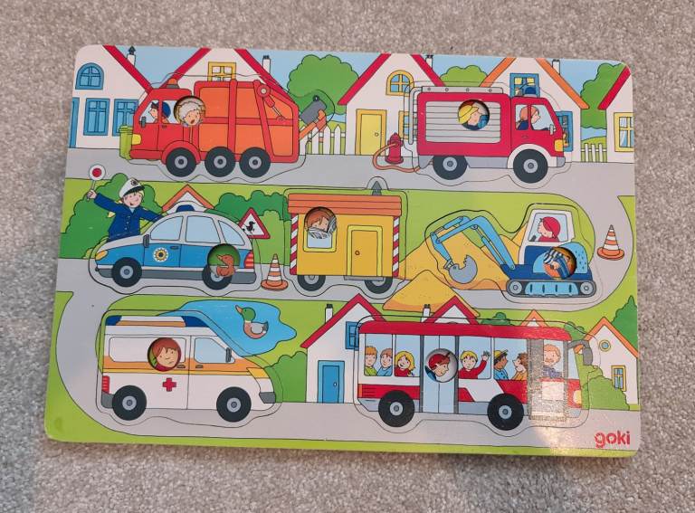 image for Goki wooden puzzle with cars and vehicles 57474