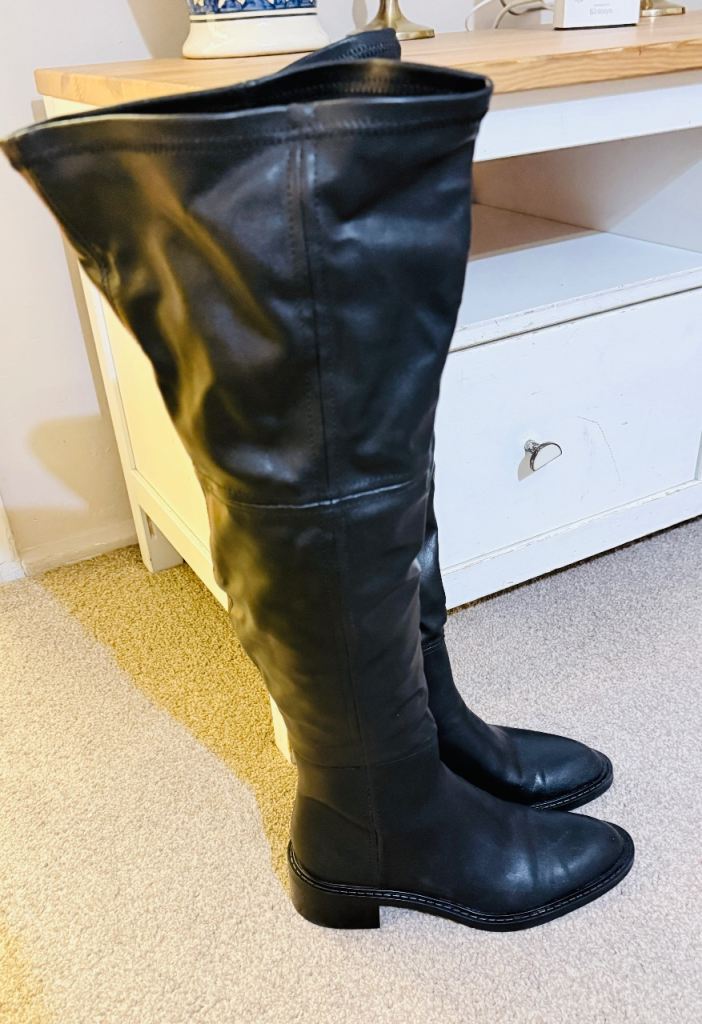 Zara Leather Knee High Boots Size Uk 4