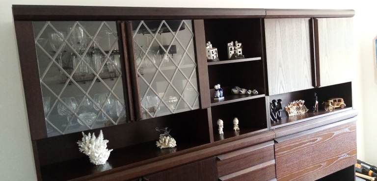 2 in 1 Dark brown storage/ display/ cocktail bar combination wall cabinet.